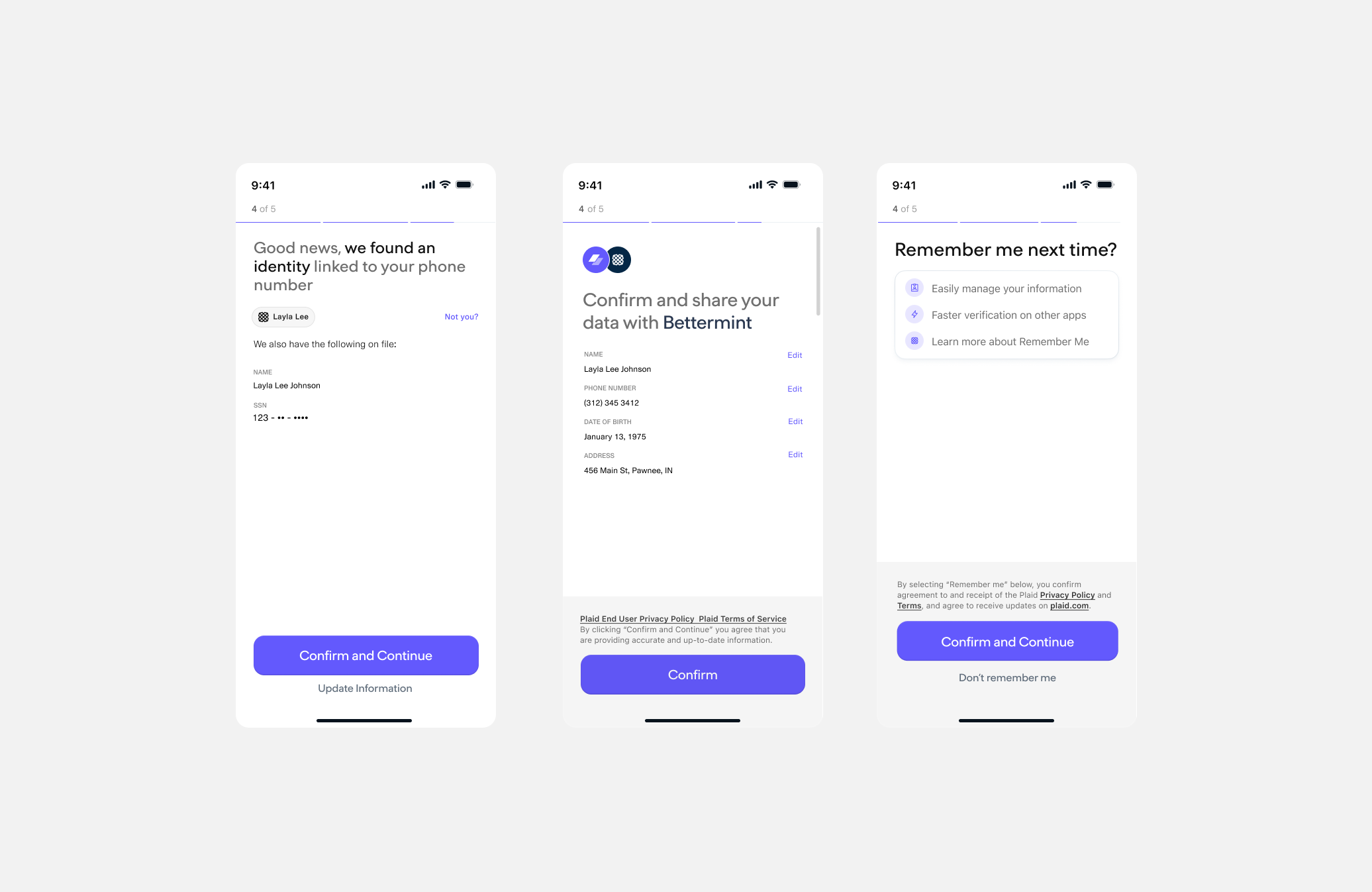 Identity confirmation flow