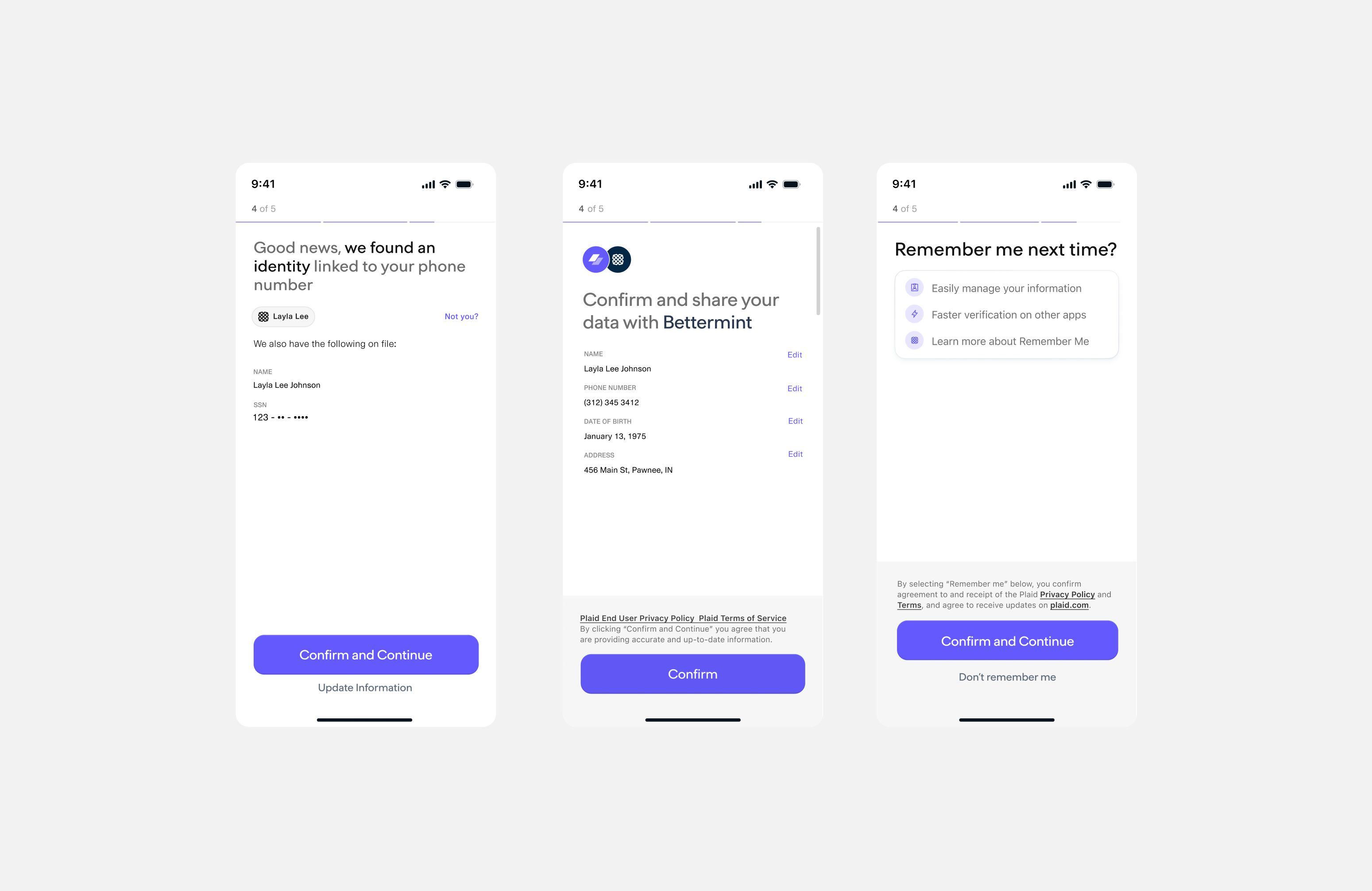 Identity confirmation flow