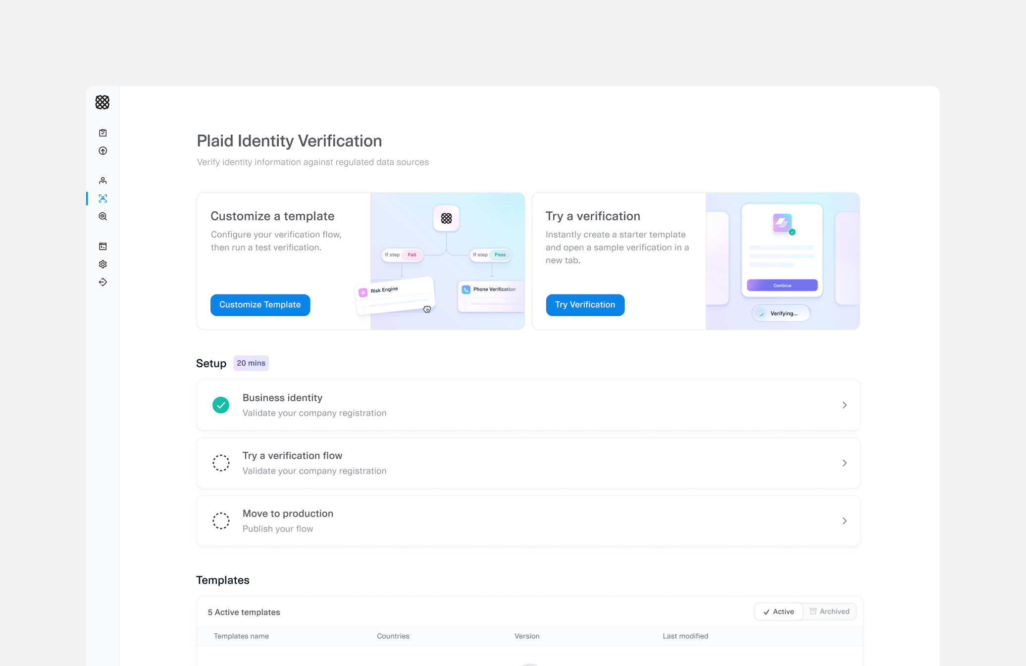 Plaid Identity Verification dashboard
